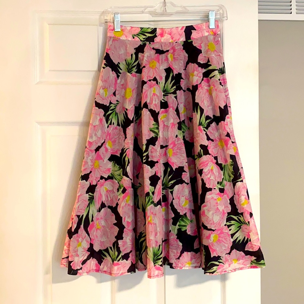 Pink Floral Midi Circle Skirt